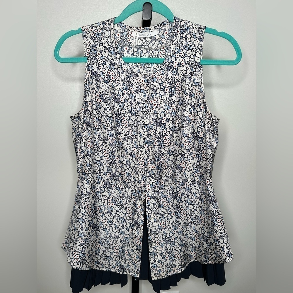 Derek Lam 10 Crosby Sleeveless Button Down Top with Pleated Hem - Picture 2 of 6